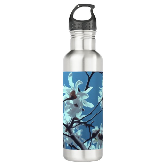 Botella de agua Magnolia blanca Bloom cielo azul (Anverso)