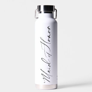 Botella De Agua Maid of Honor Personalizado Black Modern Script