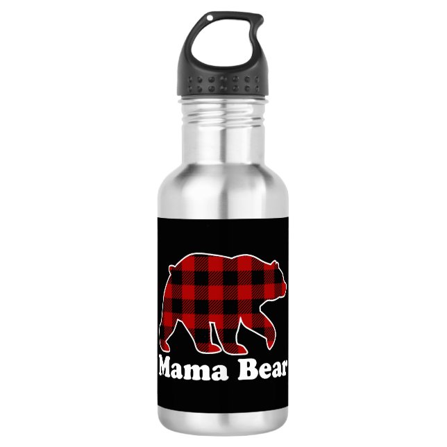 Botella De Agua Mama Bear Buffalo Plaid Navidades (Anverso)