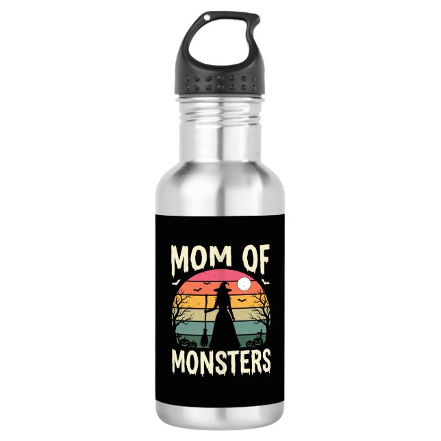 Botella De Agua Mamá de Halloween de Monstruos Bruja Atardecer (Anverso)