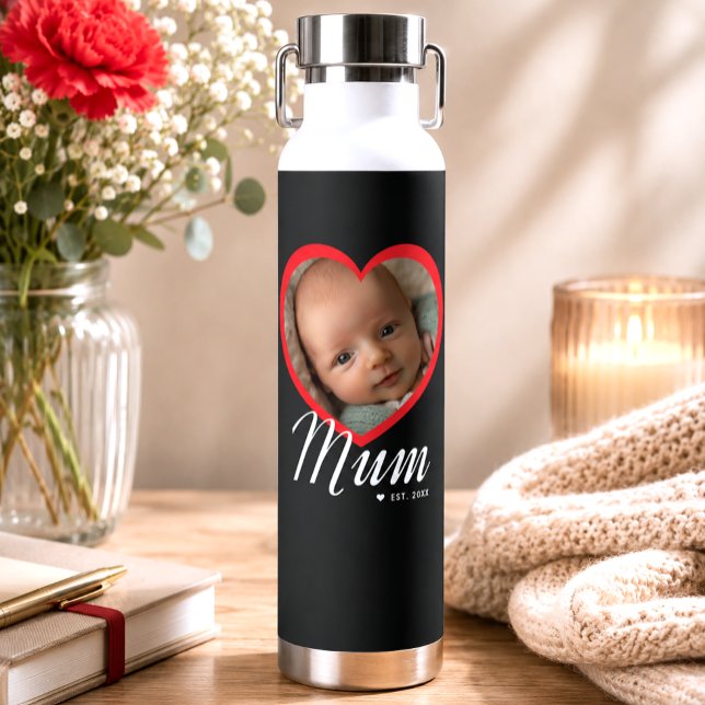 Botella De Agua Mamá Estableció Corazón Rojo Foto Negro (Subido por el creador)