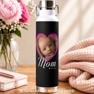 Botella De Agua Mamá Estableció Guión Corazón Rosa Foto Negra