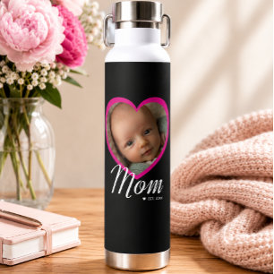 Botella De Agua Mamá Estableció Guión Corazón Rosa Foto Negra