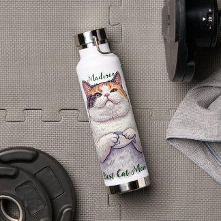 Botella De Agua Mamá gato de pez mejor lindo script personalizado