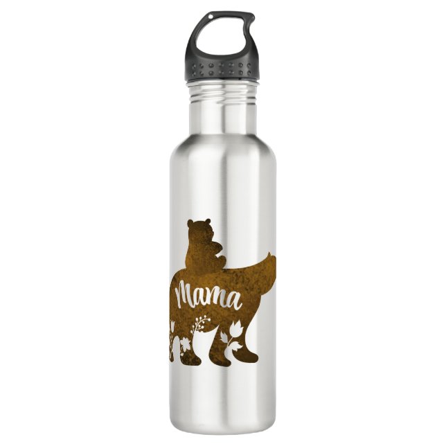 Botella De Agua Mamá oso con 1 cachorro a la espalda de mamá (Anverso)