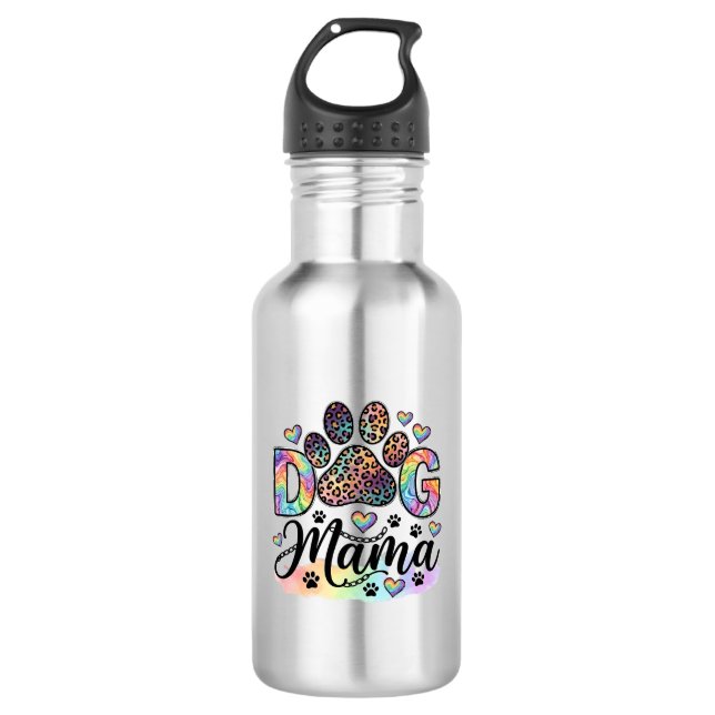Botella De Agua Mamá Perro Pata Leopardo Arcoíris Acuarela Corazon (Anverso)