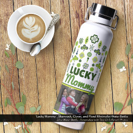 Botella De Agua "Mami afortunada" Shamrock Clover Floral Photo