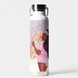 Botella De Agua Mañana Falso Brillo Chica Negra 