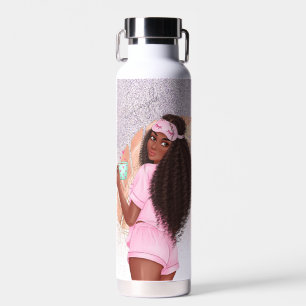 Botella De Agua Mañana Falso Brillo Chica Negro Pelo Rizado