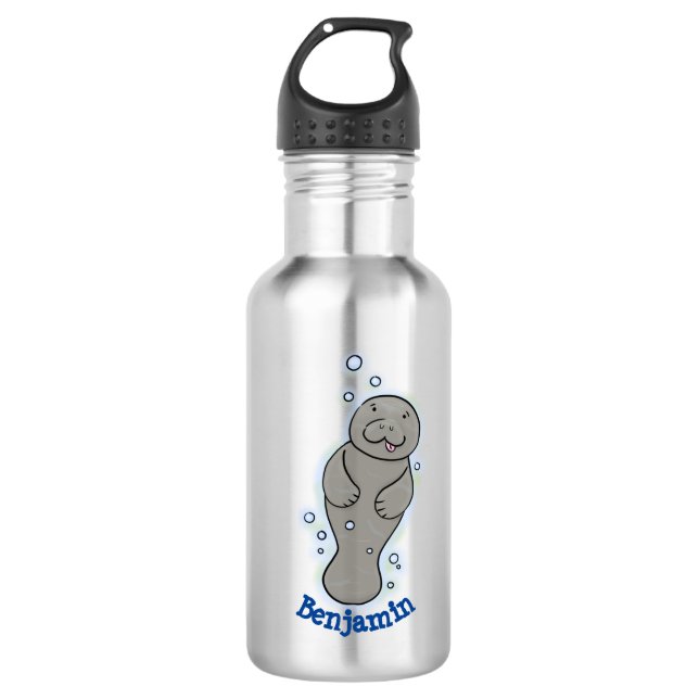 Botella De Agua Manatí de bebé con ilustracion de burbujas (Anverso)