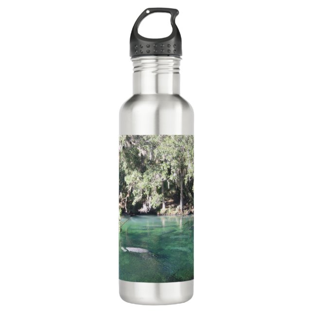 Botella De Agua Manatíes Cuidados Nadando Florida (Anverso)