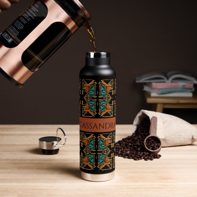 Botella De Agua Mandala azteca personalizada (Café)