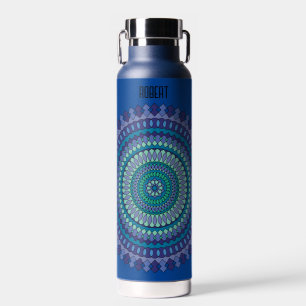 Botella De Agua Mandala azul Añadir nombre