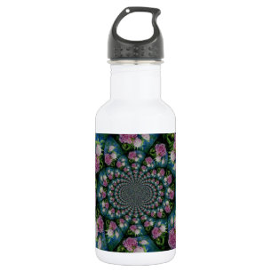 Botella De Agua Mandala de color de agua floral de peones blancos 