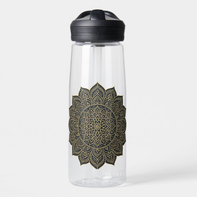Botella De Agua Mandala de oro y marina (Delante)