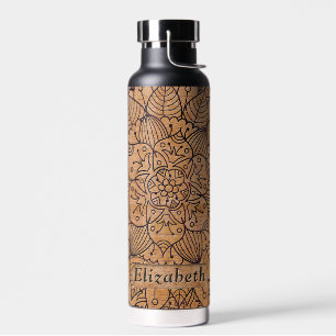 Botella De Agua Mandala floral de madera tallada personalizada