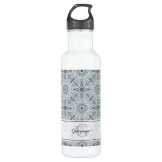 Botella De Agua Mandala gris de armonía floral y azucarada persona