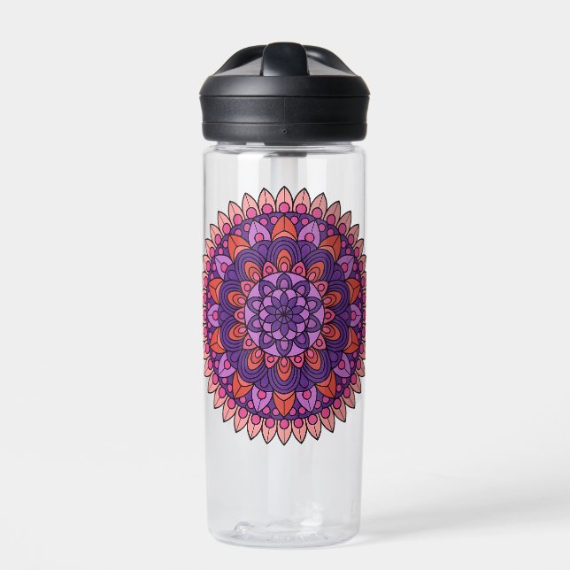 Botella De Agua Mandala púrpura y rosa (Delante)