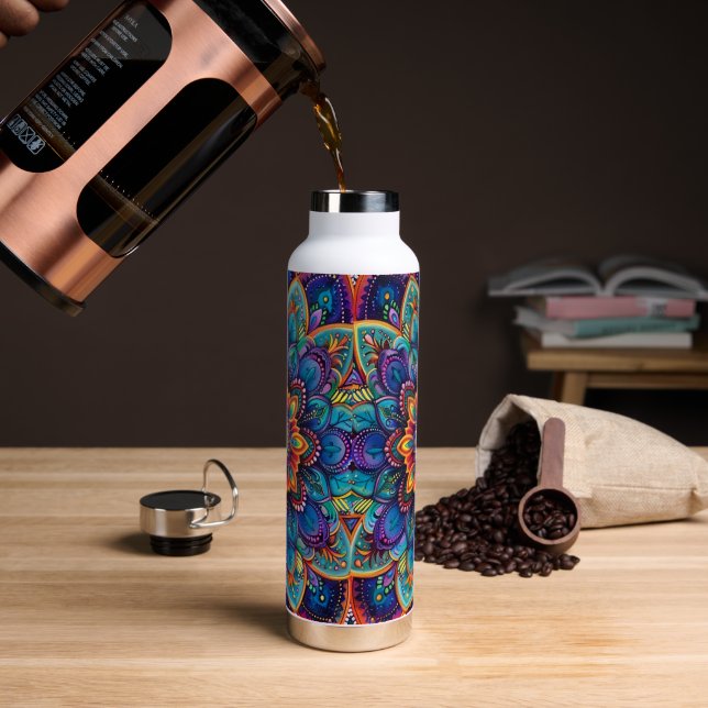 Botella De Agua Mandalas Psicodélicos Vibrantes (Café)