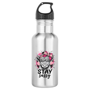 Botella De Agua Mantén Sassy Rosa Vaca Highland Vintage Grabado Sh