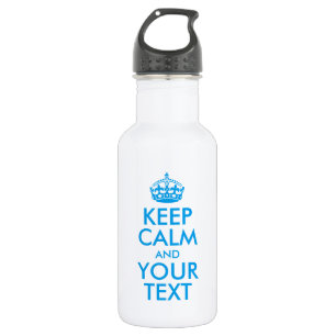 Botella De Agua MANTENER CALMA Y TU TEXTO - palabras azules
