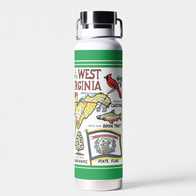 Botella De Agua Mapa Antiguo de Virginia Occidental  (Atrás)