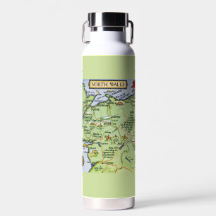 Botella De Agua Mapa Antiguo del Norte de Gales Reino Unido