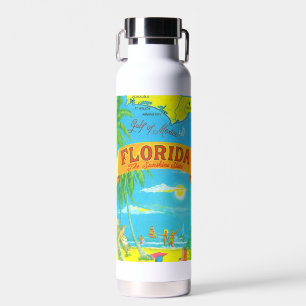 Botella De Agua Mapa colorido de postal de Florida