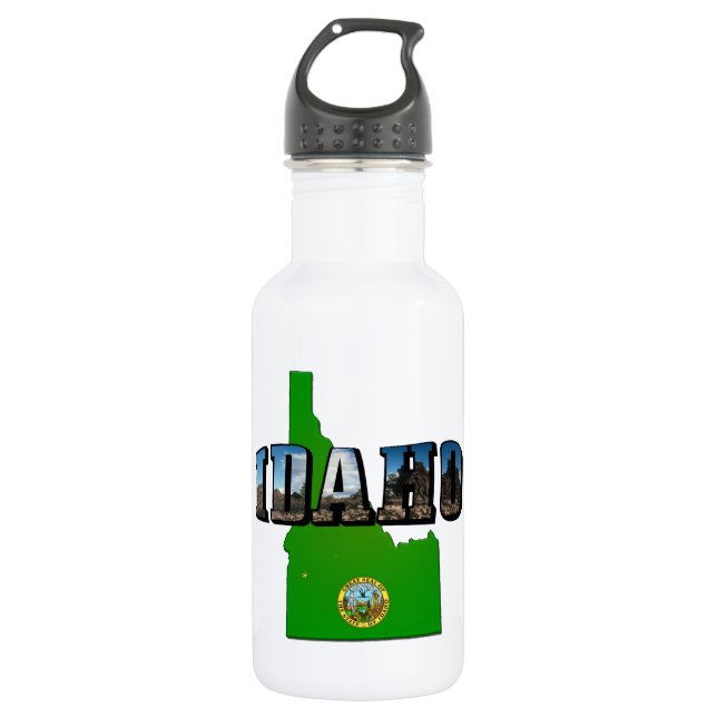 Botella De Agua Mapa de Idaho, Sello y texto de imagen (Anverso)