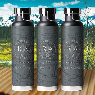 Botella De Agua Mapa de monograma de cuerda náutica gris