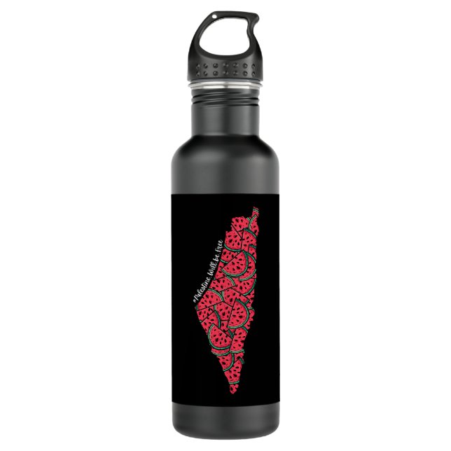 Botella De Agua Mapa de Palestina lleno de sandías | Palestina lib (Anverso)