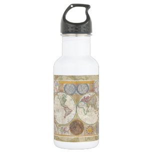 Botella De Agua Mapa de viaje mundial geografía antigua vintage