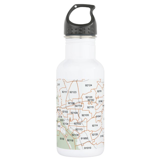 Botella De Agua Mapa del código postal de San Diego (Anverso)