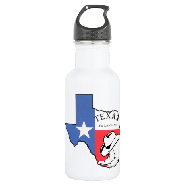 Botella De Agua Mapa del Estado de Texas con Estrella, Boots, Gorr (Anverso)