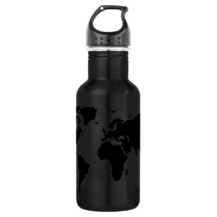 Botella De Agua mapa gráfico negro del mundo