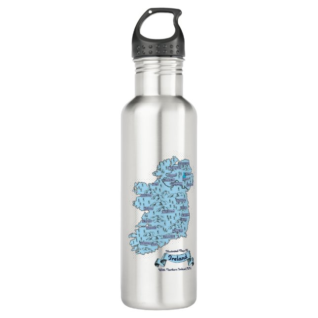 Botella De Agua Mapa ilustrado de viajes de Irlanda (Anverso)