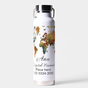 Botella De Agua mapa mundial agregar texto de nombre lugar ciudad 