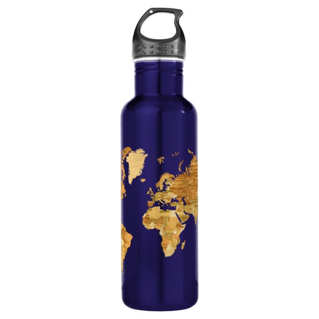 Botella De Agua Mapa mundial de madera (Anverso)