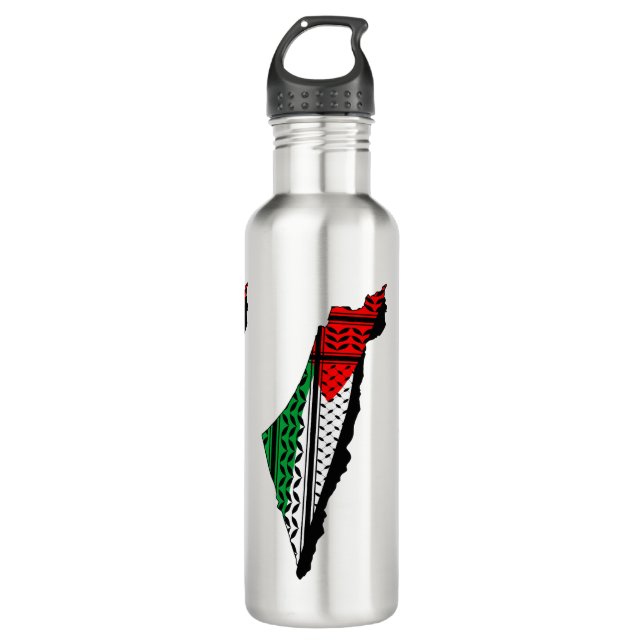 Botella De Agua Mapa palestino con bandera y patrón de Keffiyeg (Anverso)