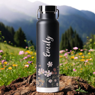 Botella De Agua Marca de Monograma del jardín de flores silvestres