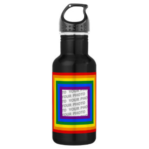 Botella De Agua MARCO DE BANDERA DE ARCOÍRIS + tu signo o imagen