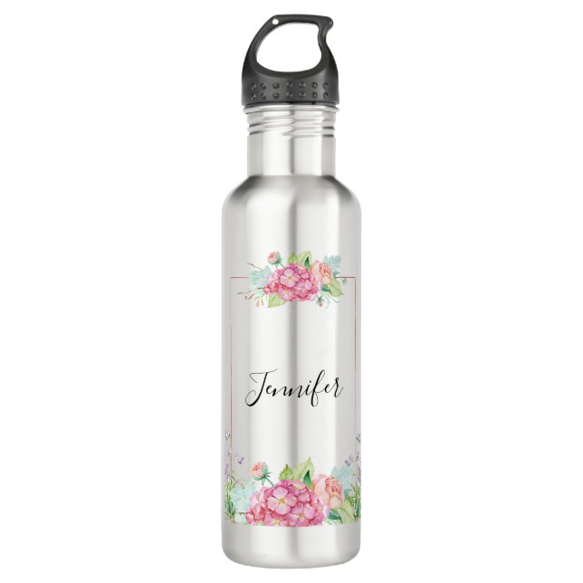 Botella De Agua Marco floral de acuarela rosa moderno (Anverso)