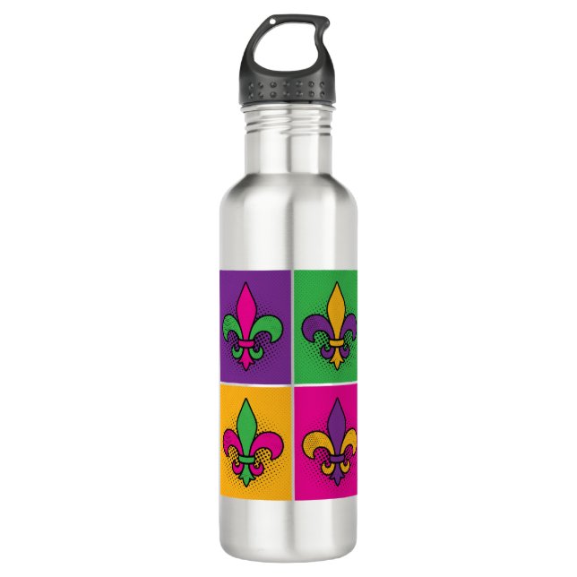 Botella De Agua Mardi Gras Pop Art Fleur de Lis (Anverso)