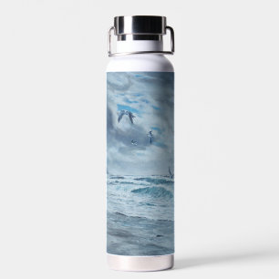 Botella De Agua Marea costera del Pacífico, playa, gaviotas, olas