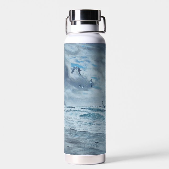 Botella De Agua Marea costera del Pacífico, playa, gaviotas, olas (Atrás)