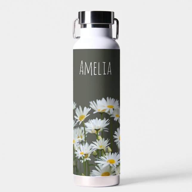 Botella De Agua Margaritas en Gris Personalizadas (Delantero)