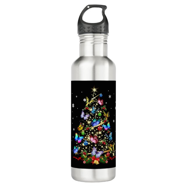 Botella De Agua Mariposa Árbol de Navidad enciende mujeres Chicas  (Anverso)