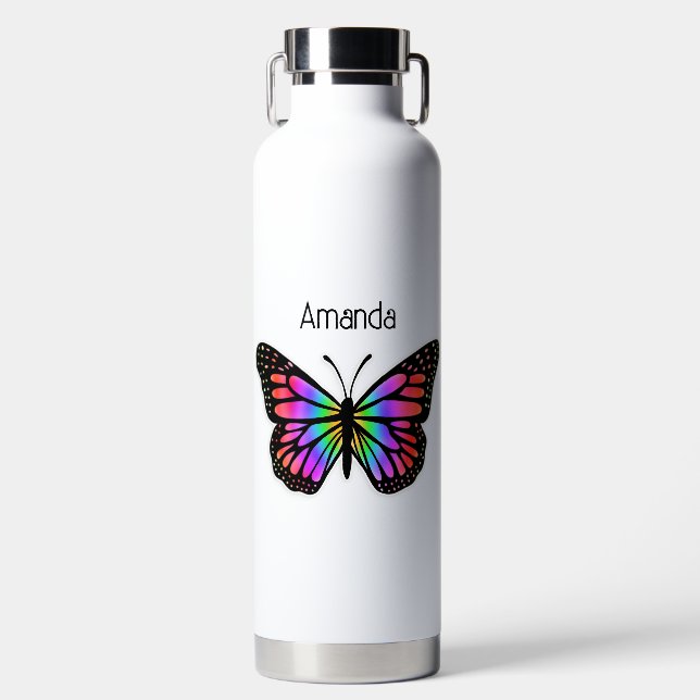 Botella De Agua Mariposa arcoiris personalizada (Delantero)