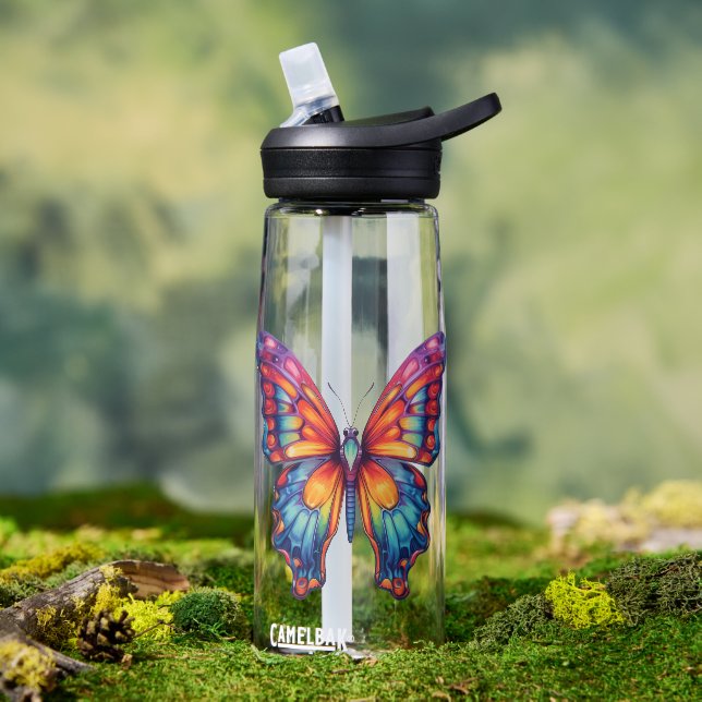 Botella De Agua Mariposa Azul Naranja Alas (Exterior)