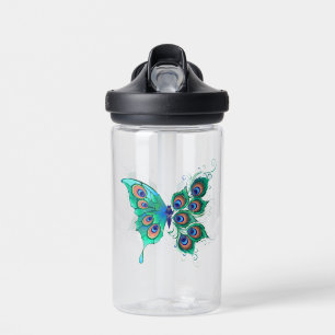Botella De Agua Mariposa con plumas de pavo real verde